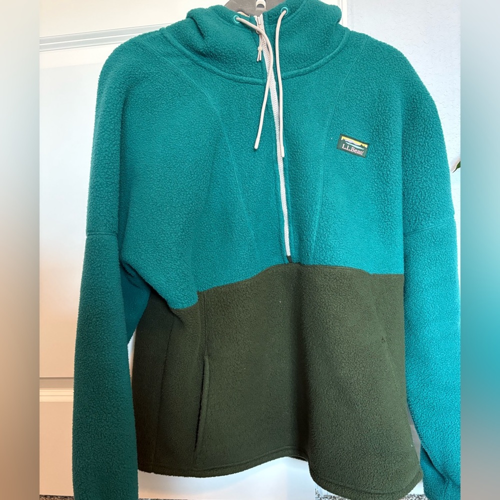 LL Bean Katahdin Fleece 1/2 Zip Hooded Pullover Color Block Women’s